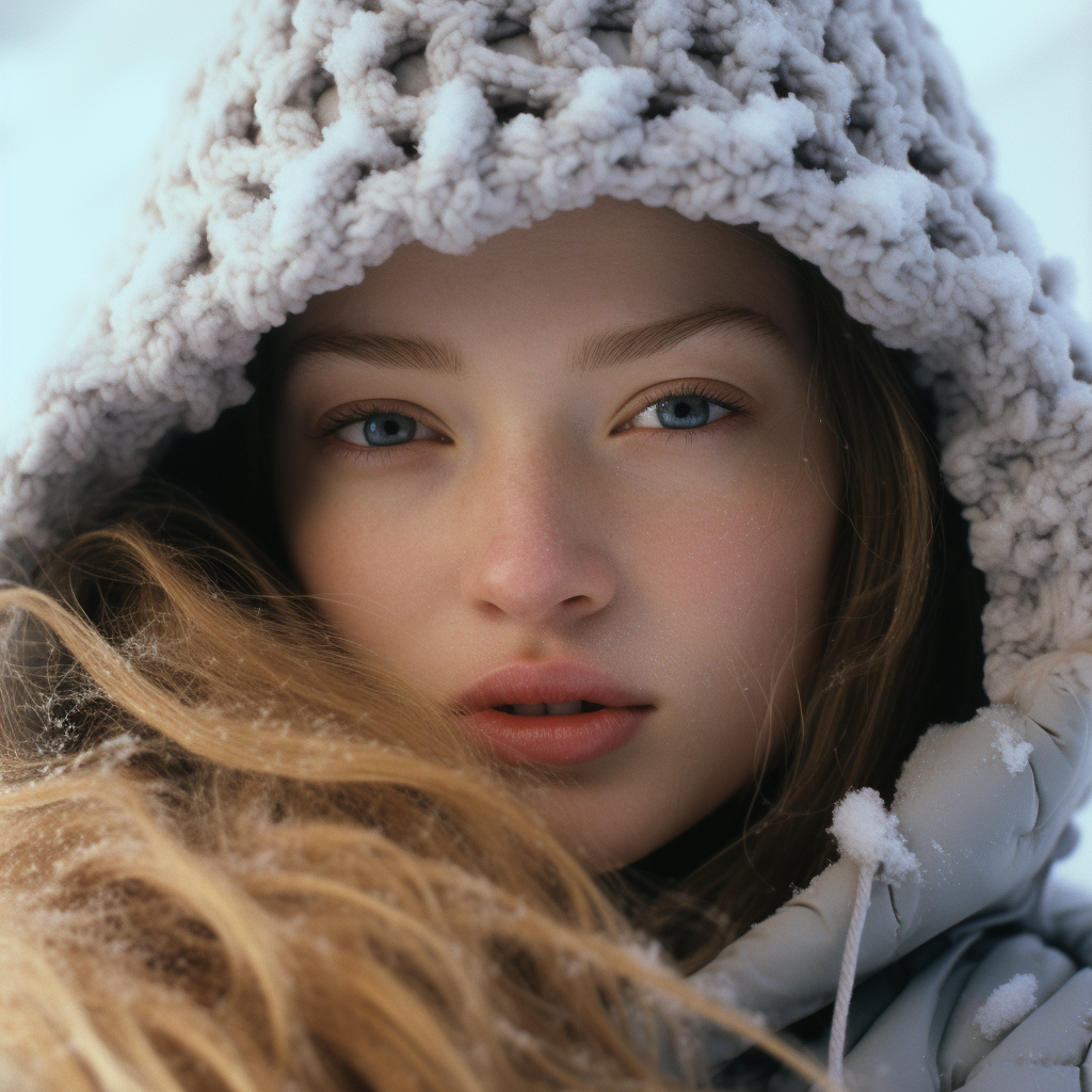 Closeup of Gigi Hadid in the Snow