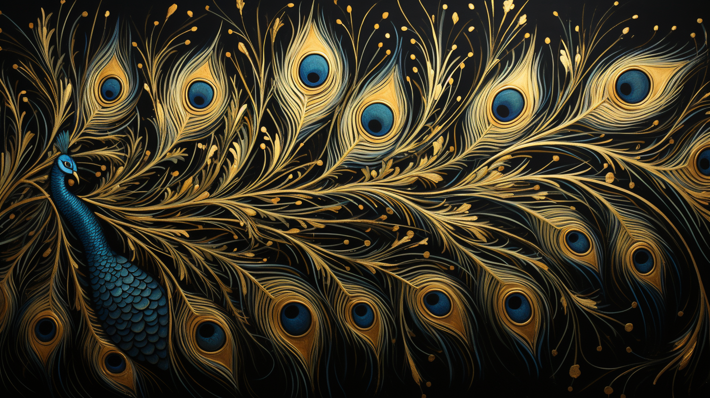 Luxurious gilded peacock feathers pattern painting