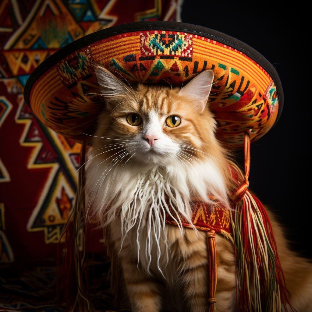 Cute Ginger Cat in Mexican Sombrero