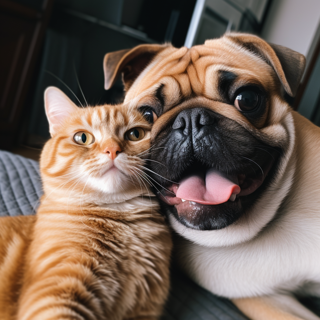 Ginger Cat and Pug Dog Selfie