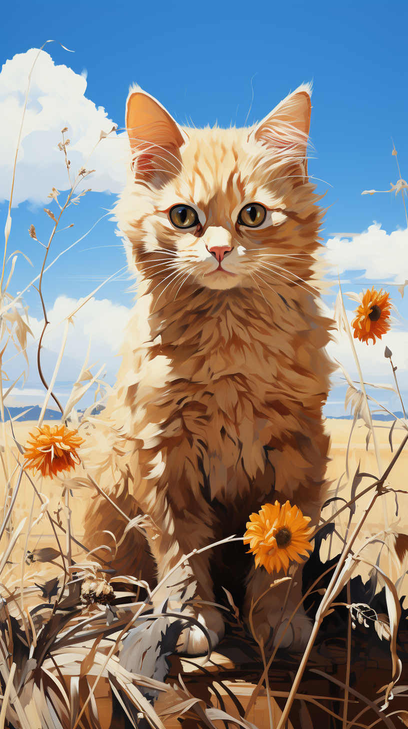 Ginger cat in wheat field