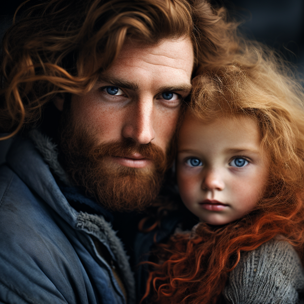 Father and Daughter with Ginger Curly Hair