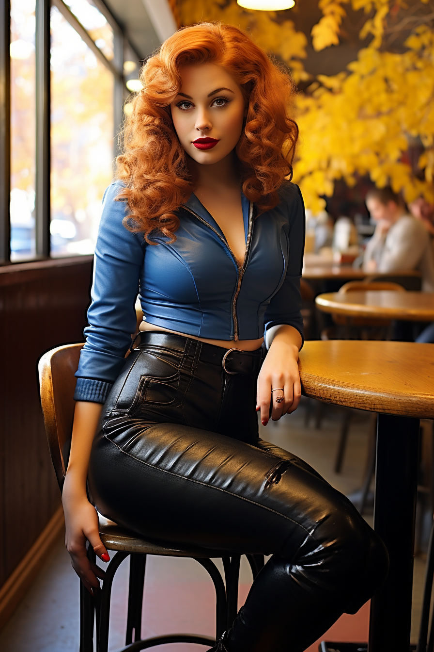 Full-figured ginger woman in stylish attire