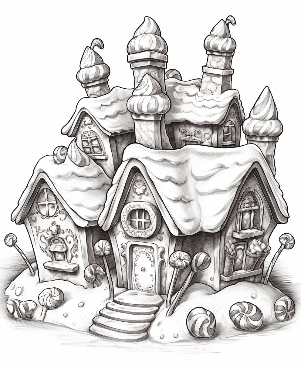 Gingerbread candy village coloring page