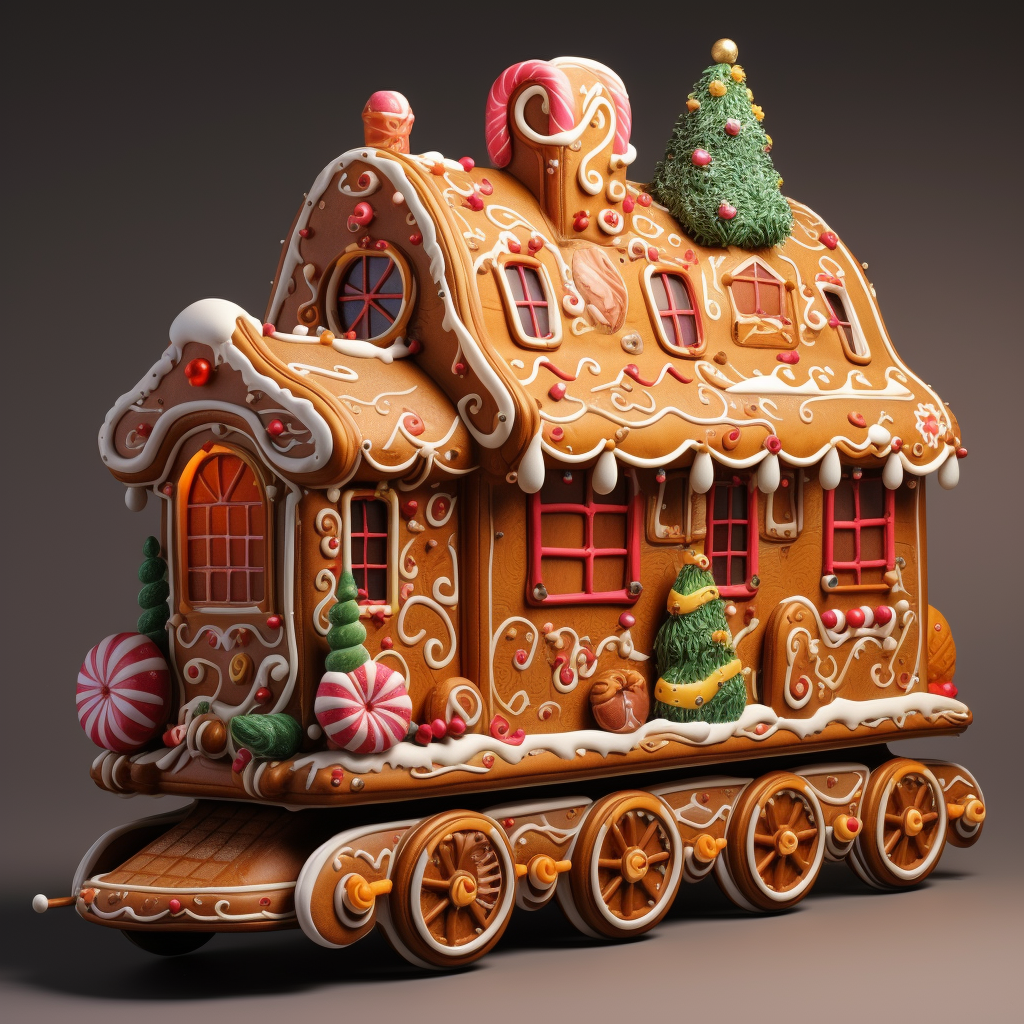 Gingerbread Christmas train with cookies and trees