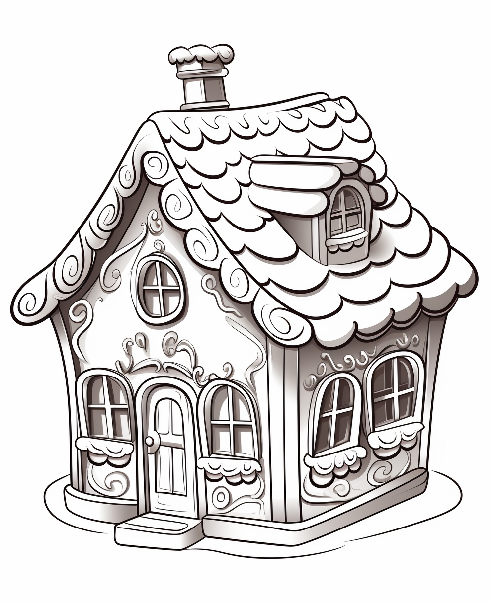 Gingerbread house coloring for kids