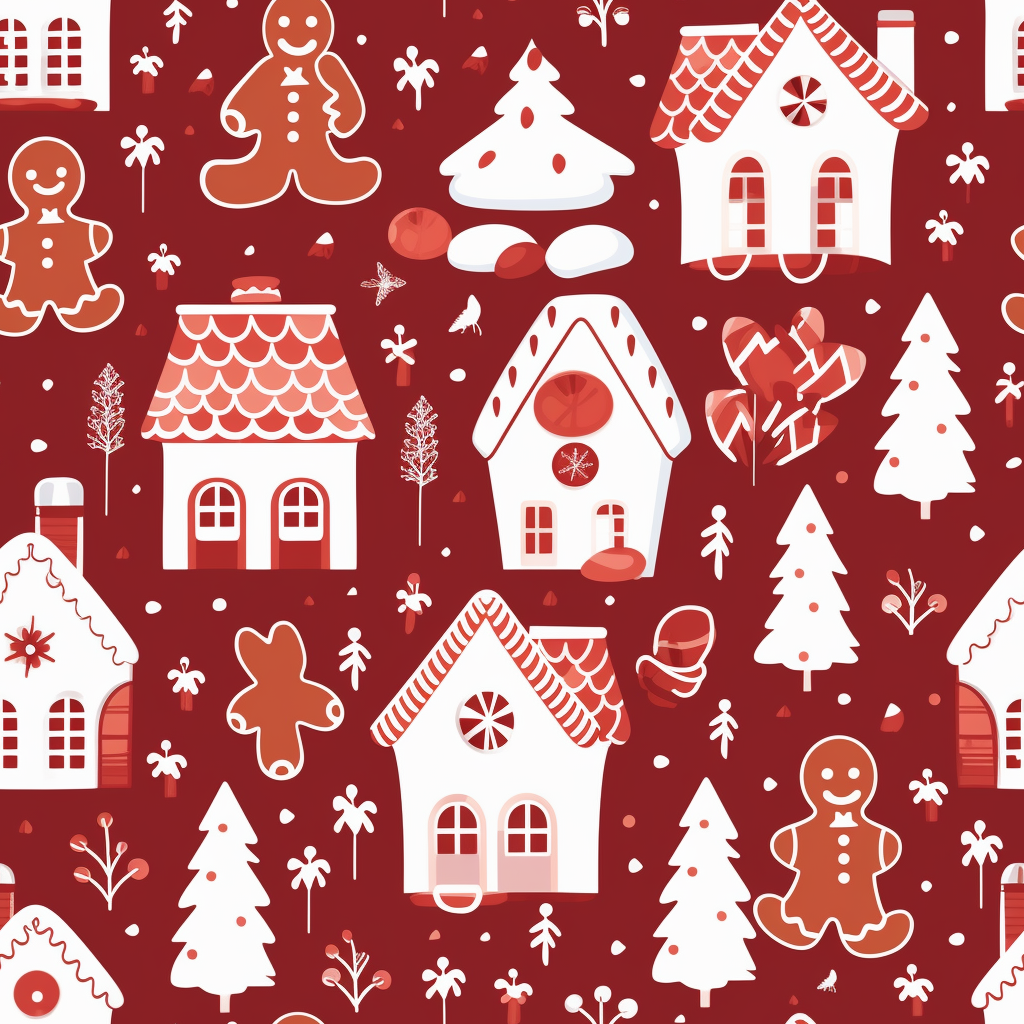 White and Red Gingerbread Men and Houses Pattern