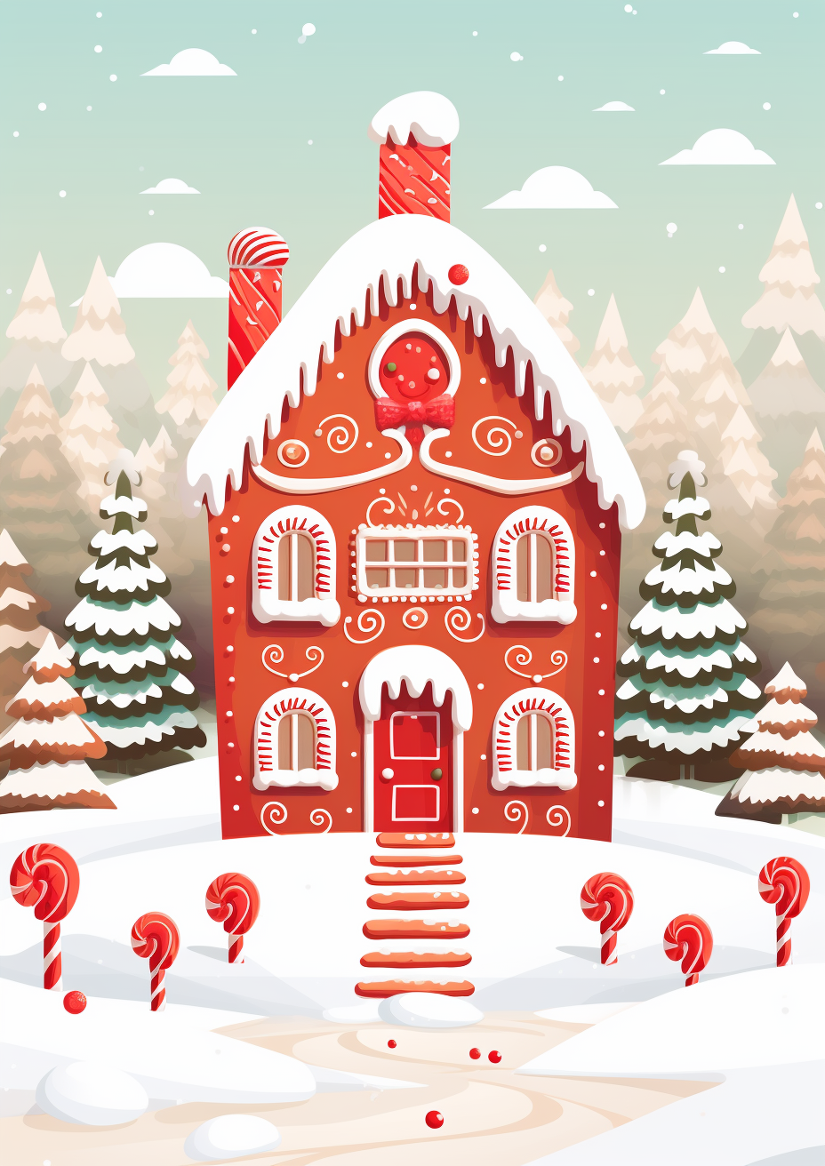 Gingerbread house in snowy background