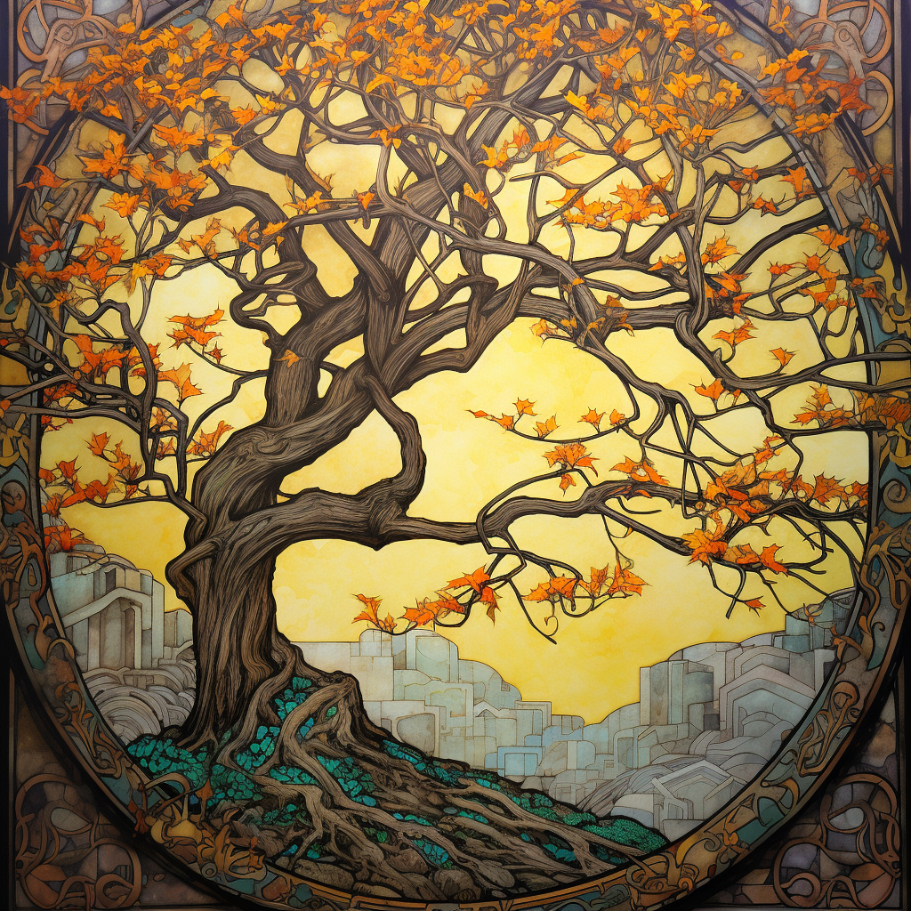 Ginko tree in Alphonso Mucha style