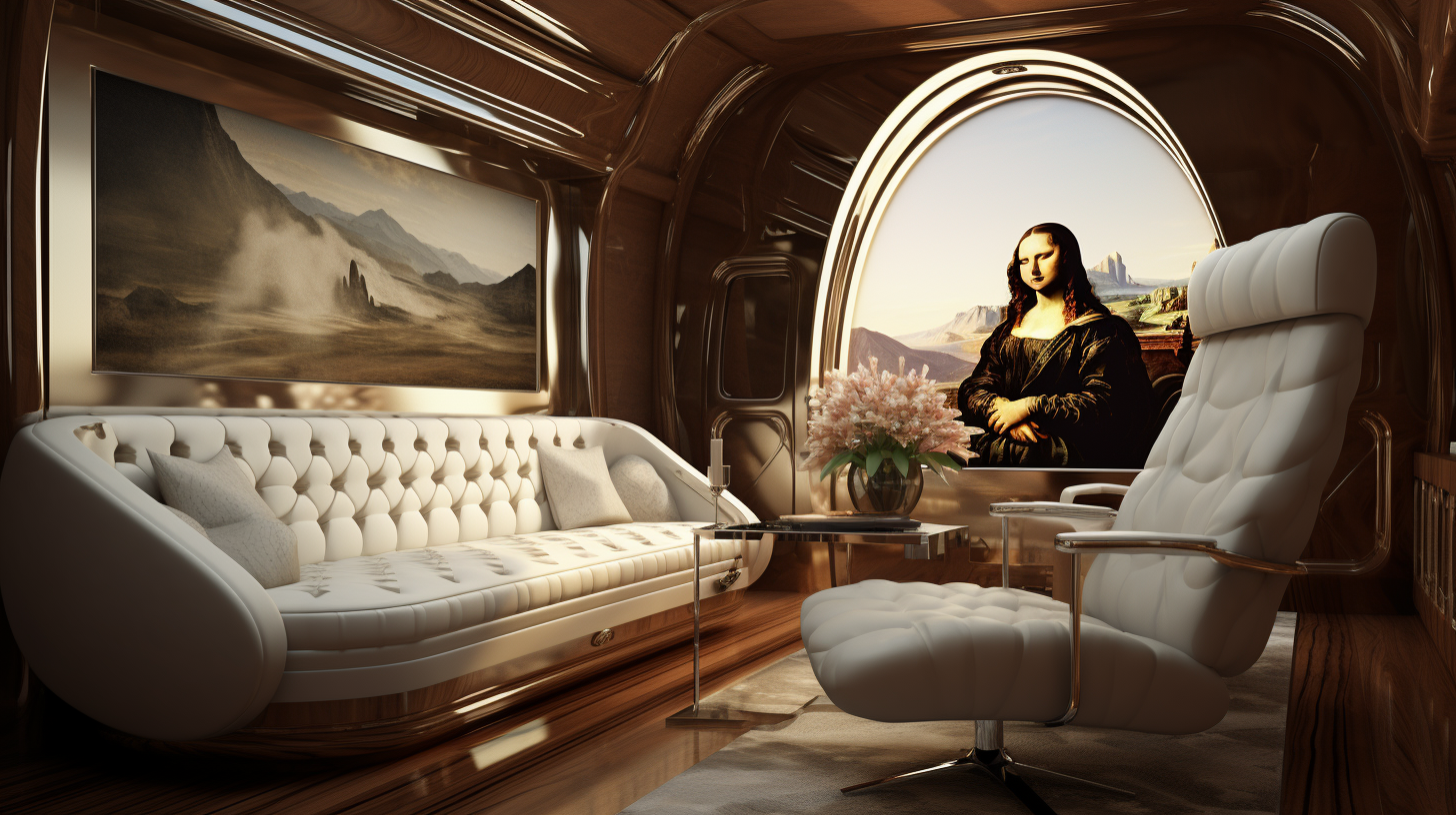 da Vinci's La Gioconda on a Luxury White Interiors Private Jet