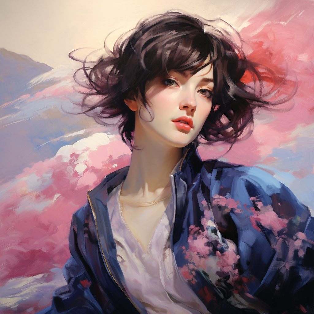 Boldini Girl in Silk Bomber Jacket with Sakura and Cloud Motif