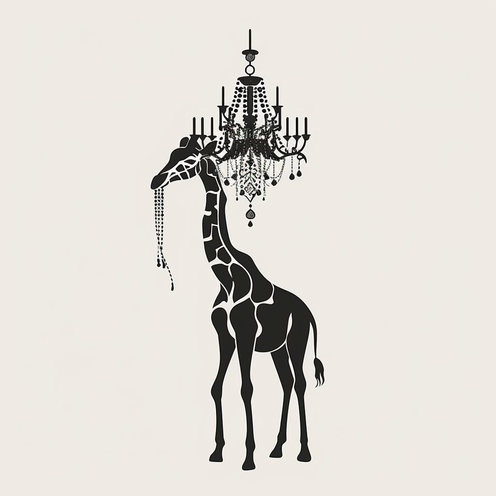 Giraffe holding chandelier wire silhouette