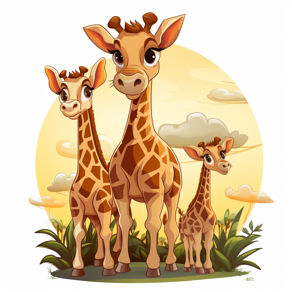 Cute Giraffe Family Cartoon Sticker  (6 words)