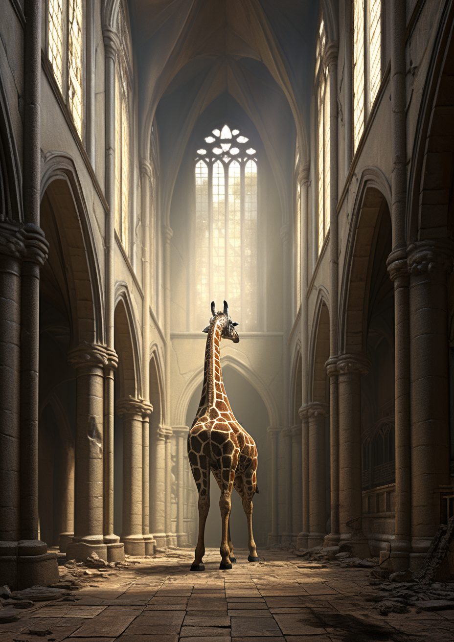 Giraffe in Gothic Cathedral Art