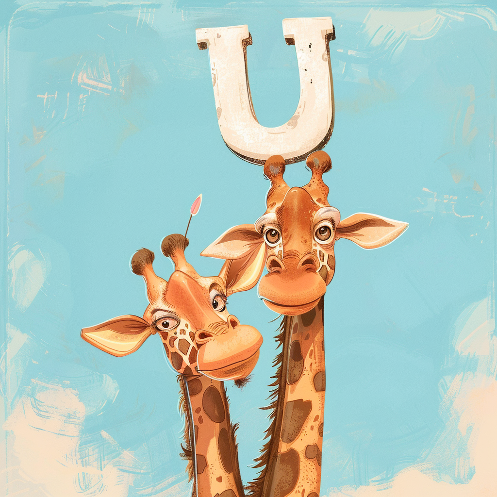 Giraffe holding letter U high