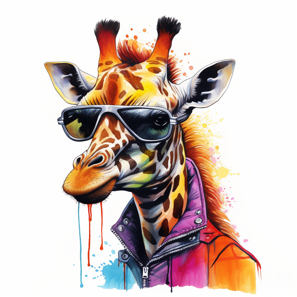 Colorful giraffe punk portrait painting