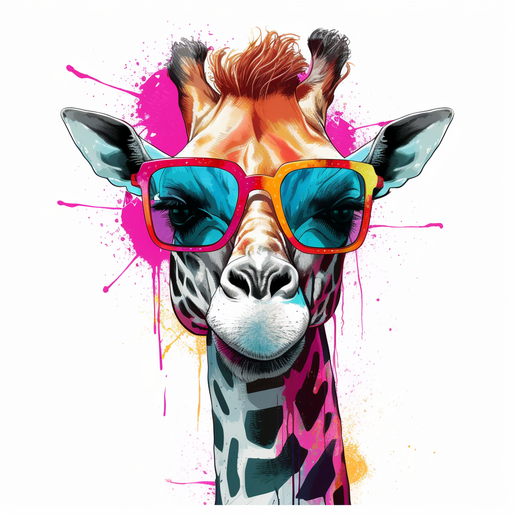 Colorful Giraffe Wall Art Drawing