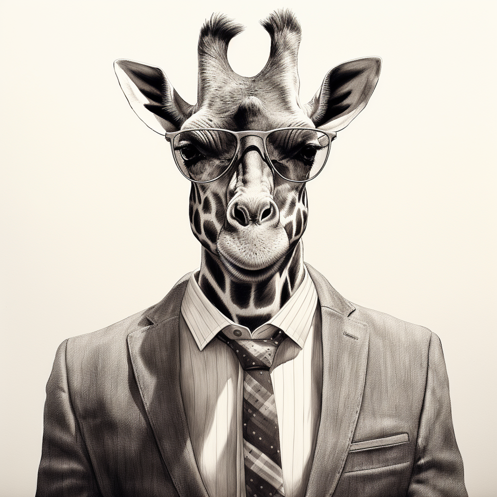 Giraffe in suit with sunglasses