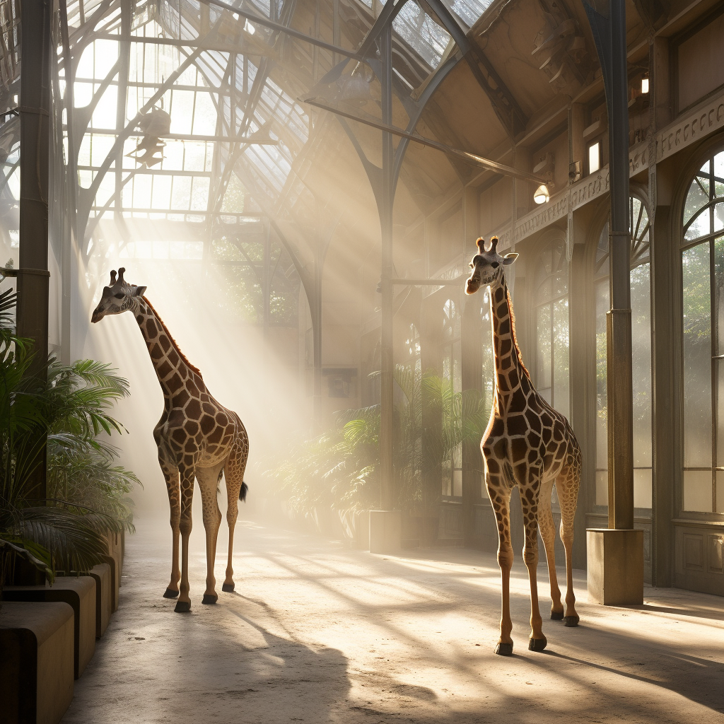 Giraffes exploring zoo enclosure