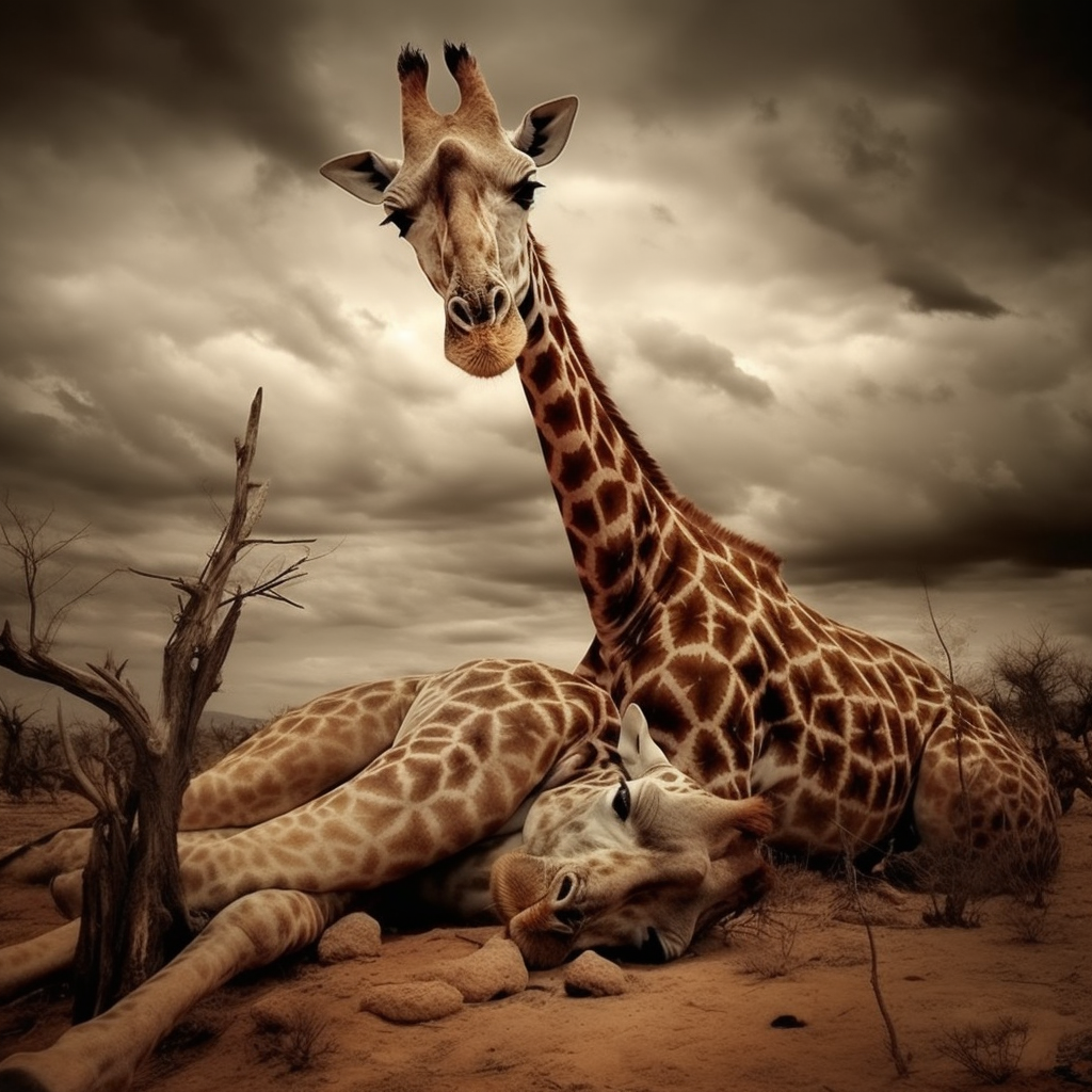 MidJourney Prompt - Giraffes Planking