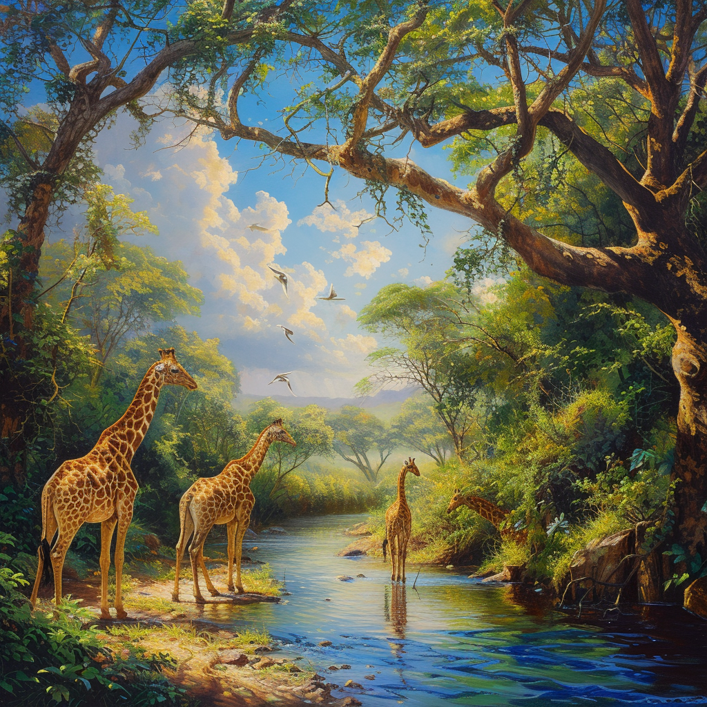 giraffes walking in African forest