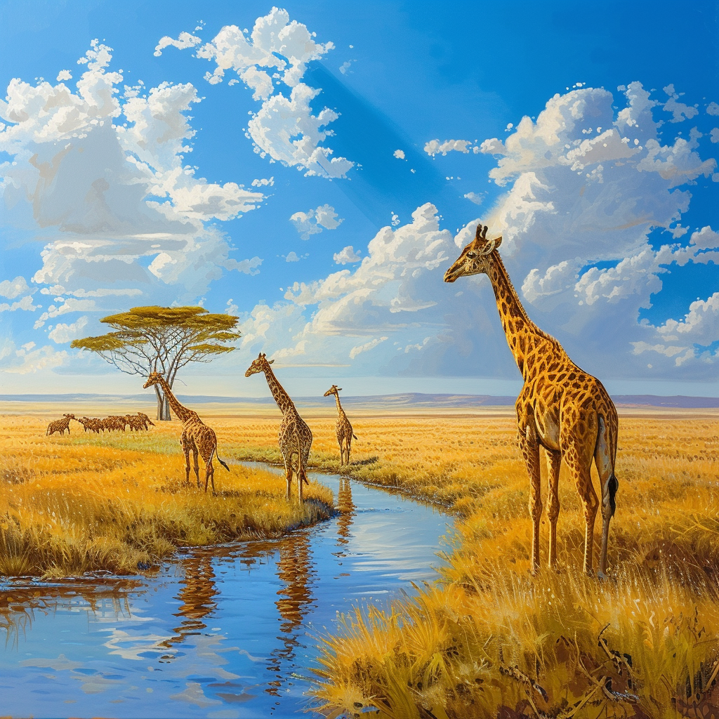 Giraffes in African Savanna Painting