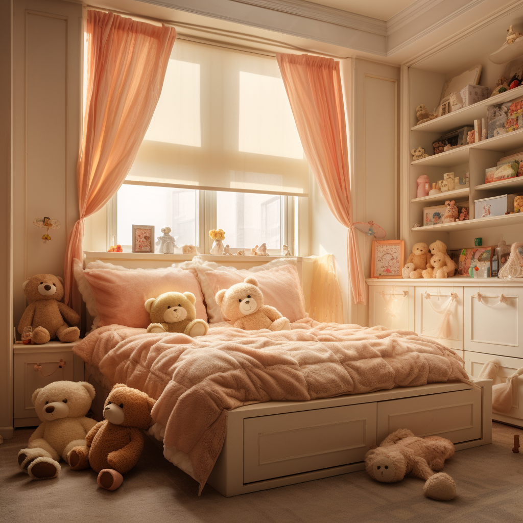 Little girl's bedroom with cream, pink, and orange colors