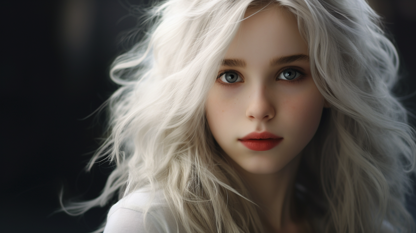 Beautiful girl with brown eyes and white hair