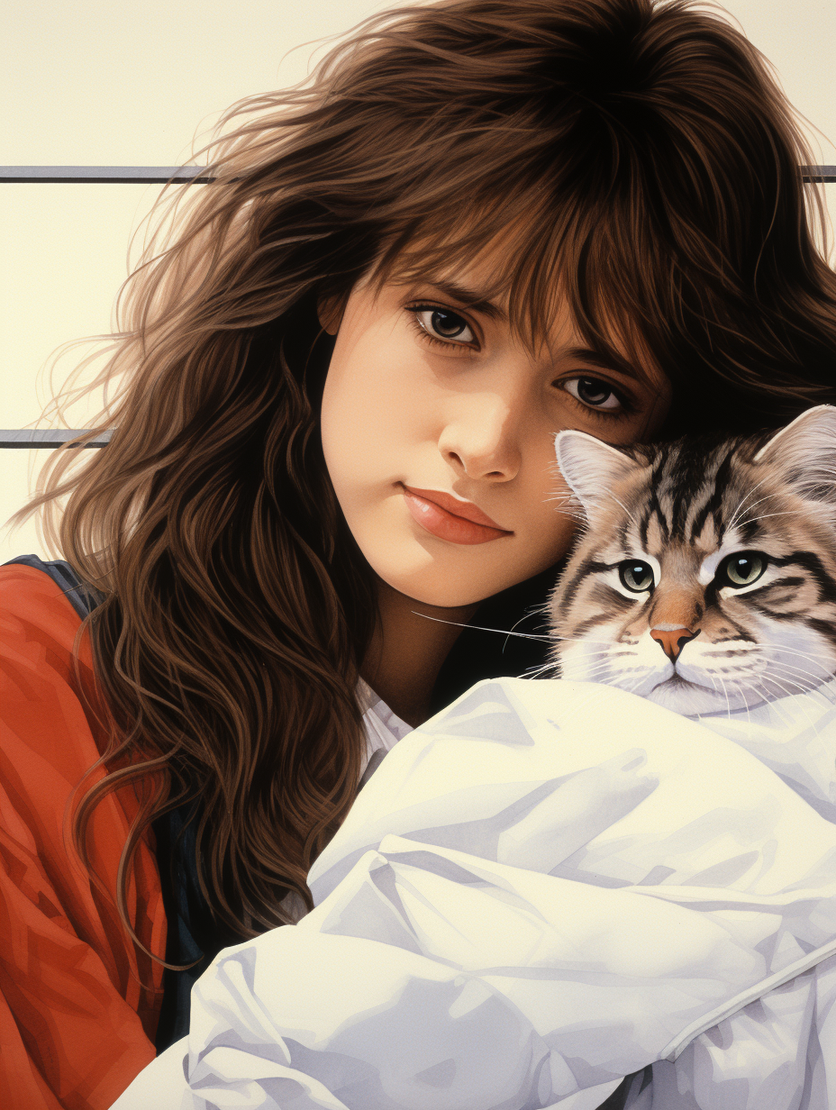 Colorful Girl and Cat Pop Art