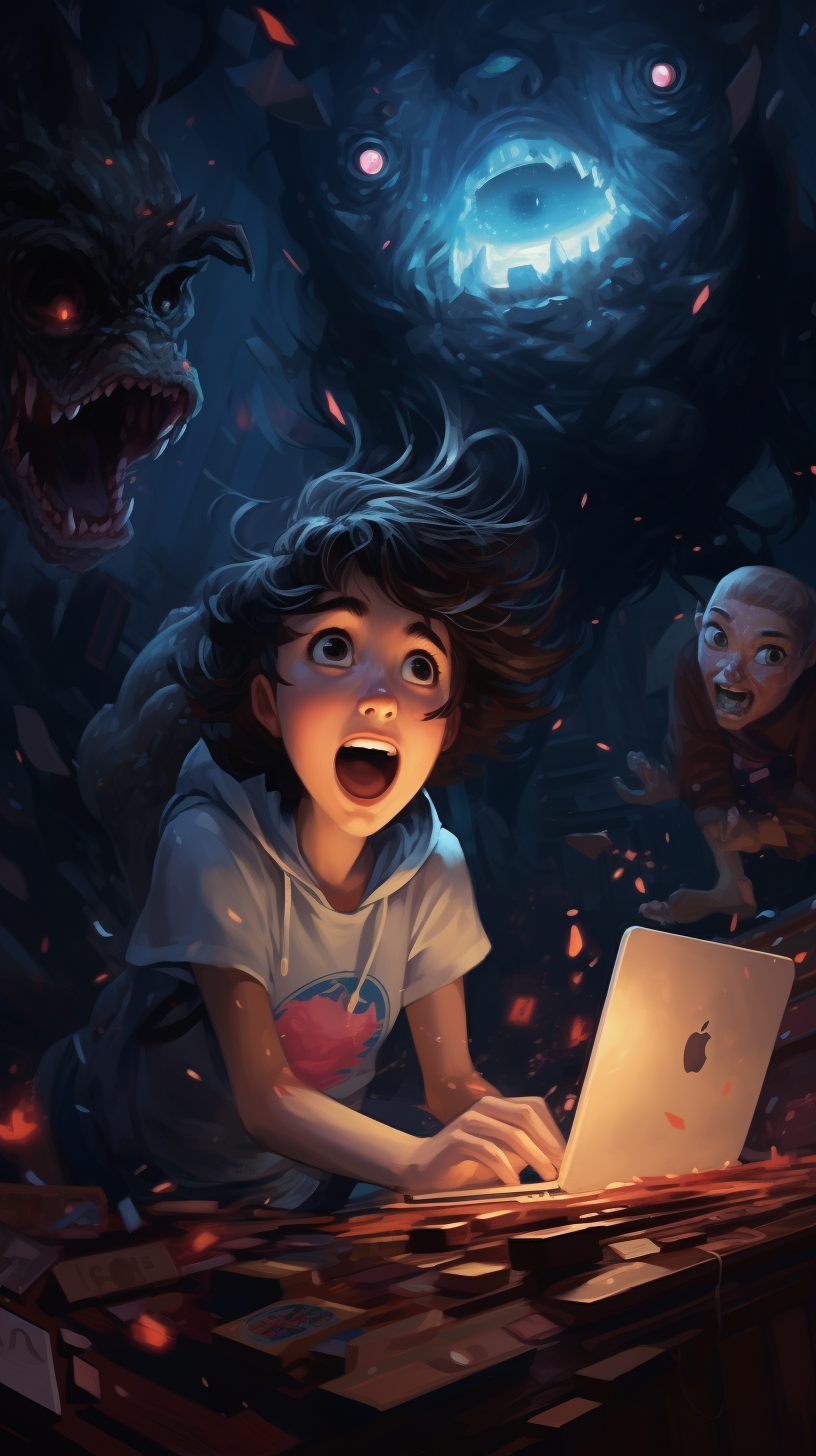 Girl catching boy on computer