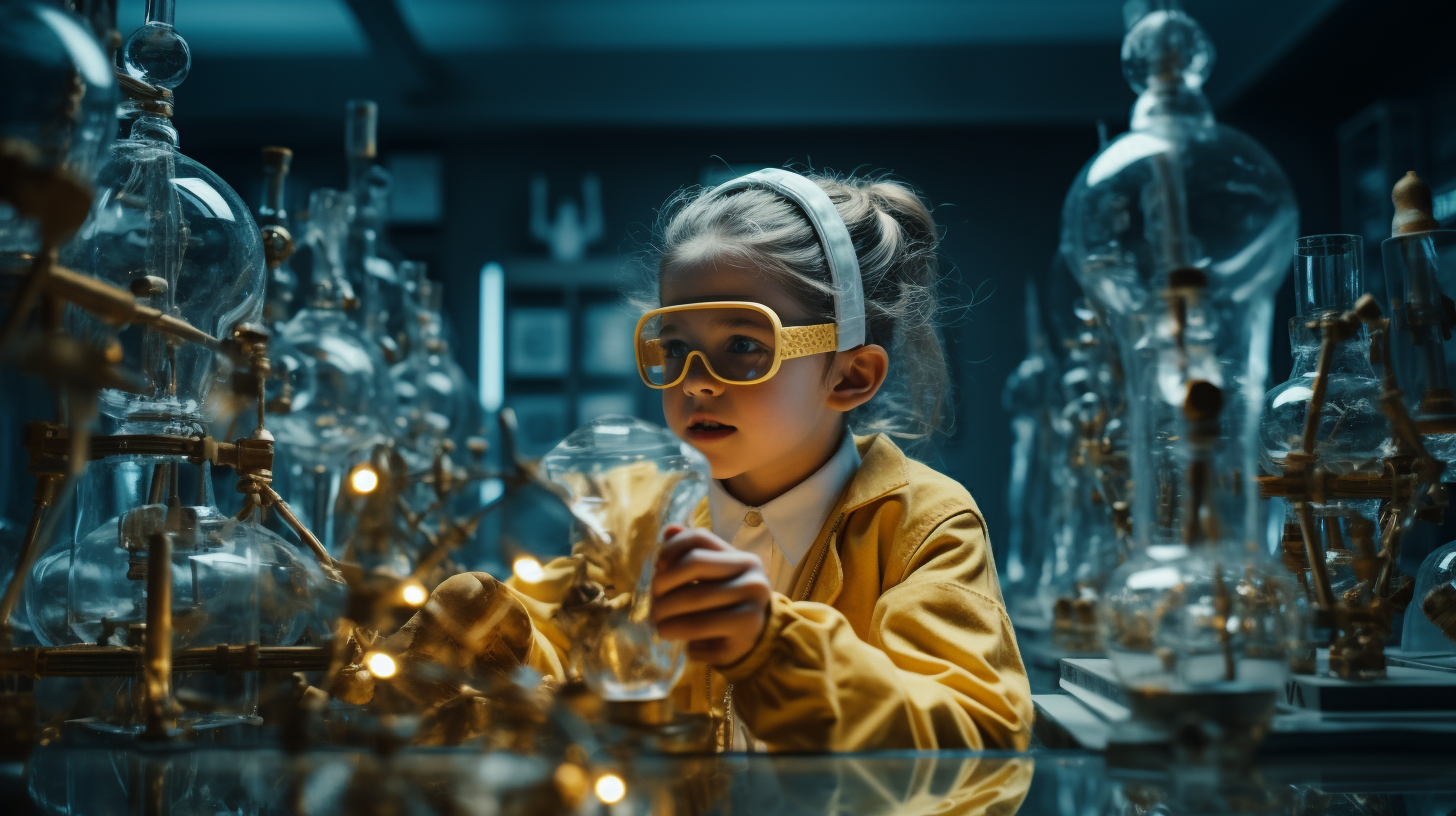 Young Girl Child Scientist Experimenting in Laboratory