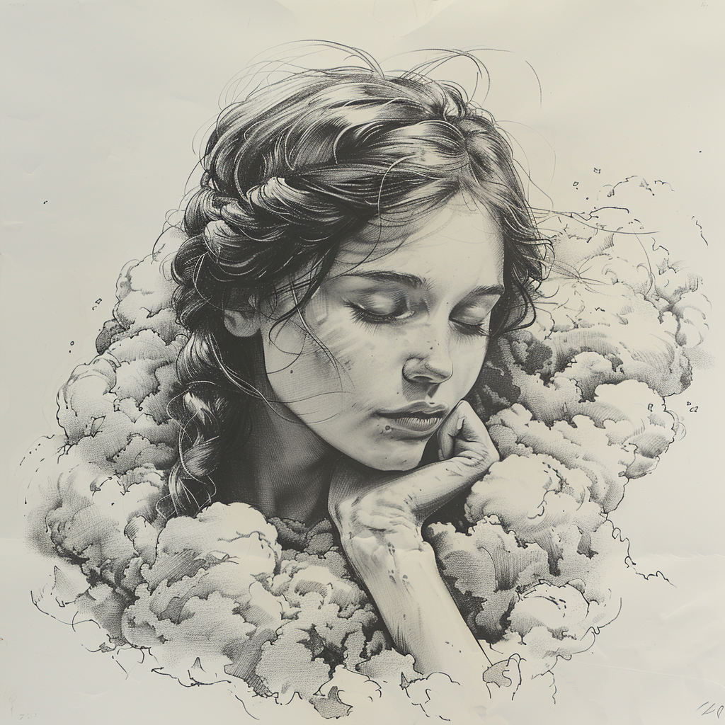 Girl on Cloud Sketch