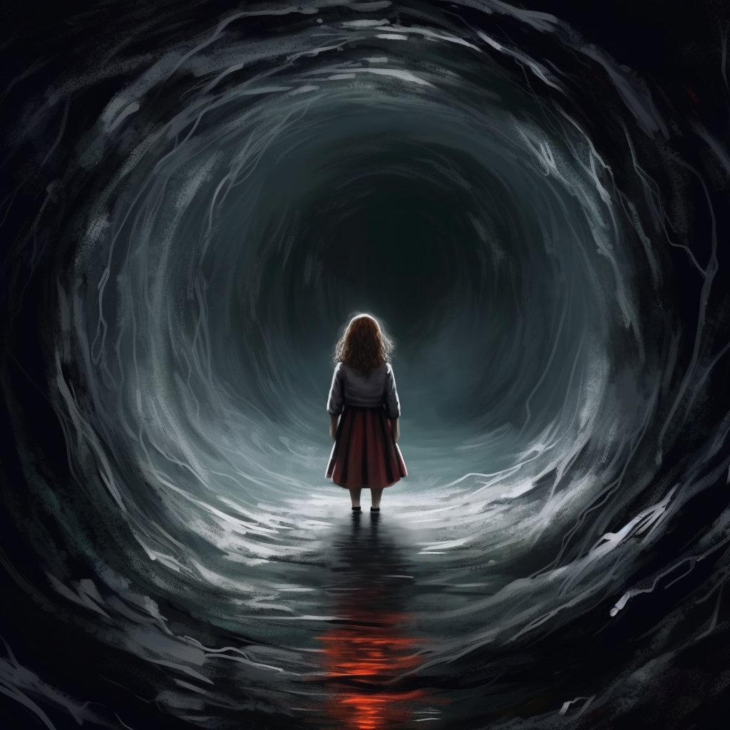 Young girl looking into darkness with hope