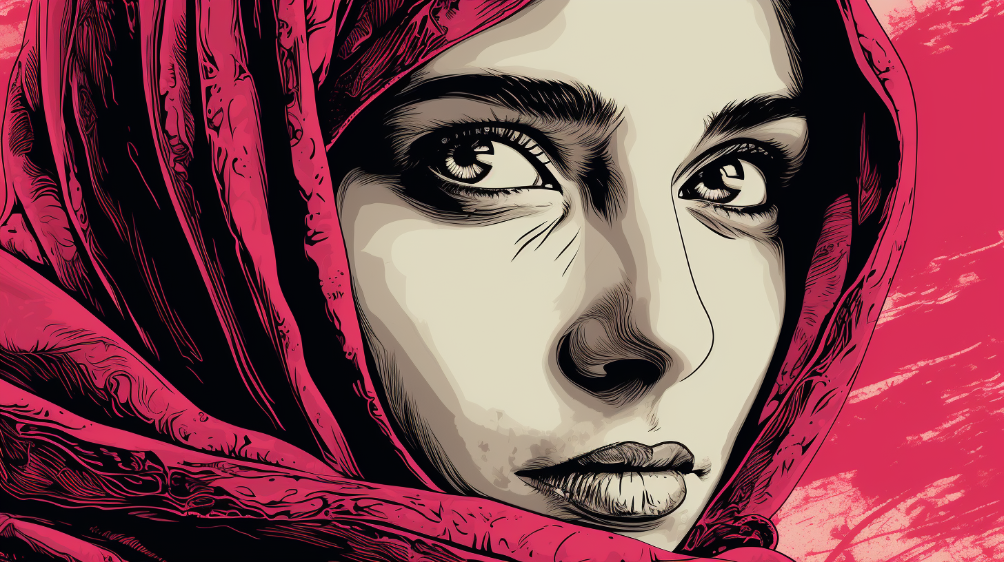 Hijab girl dreaming in pink and gray portrait