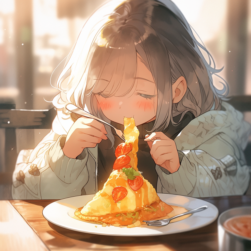 Girl enjoying a tasty omelette