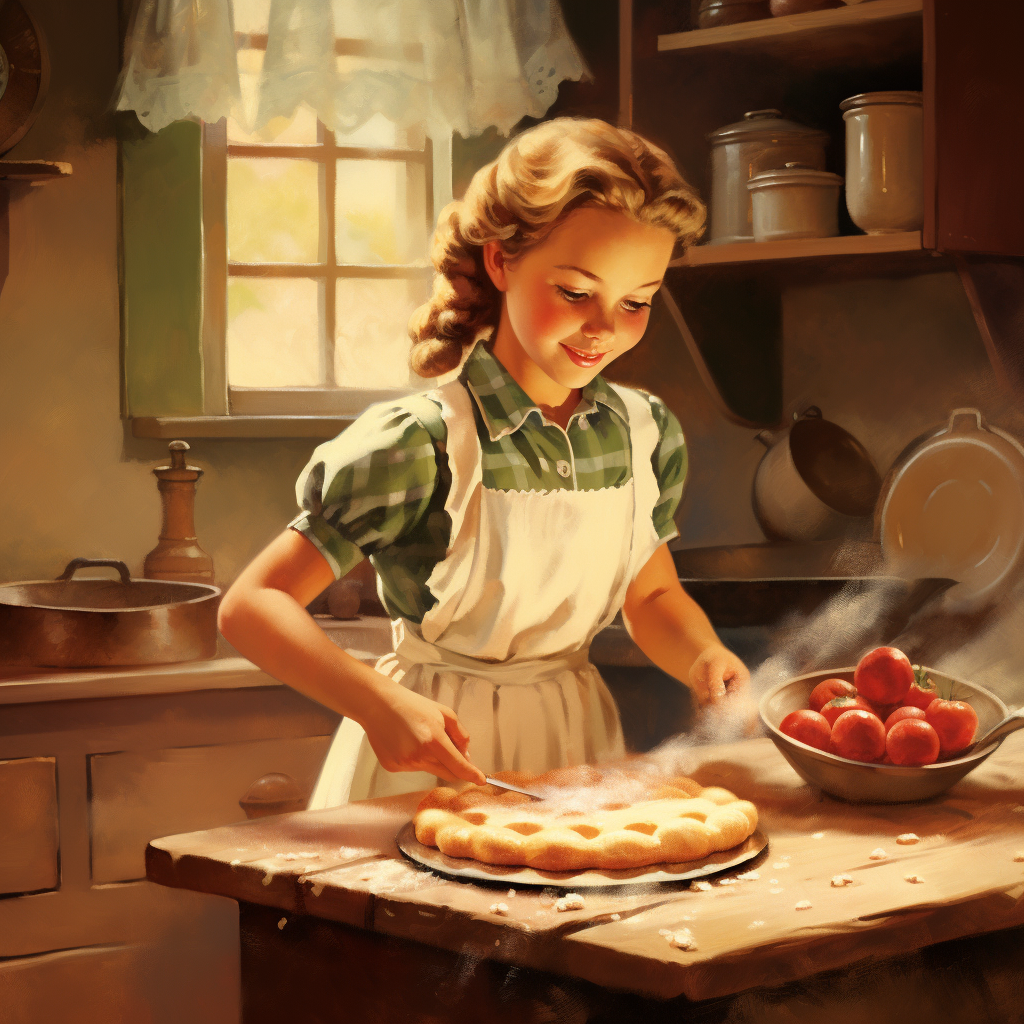 Little girl peeling apples in the kitchen