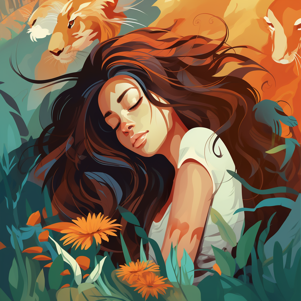 Vector art of girl with hair as zoo animals