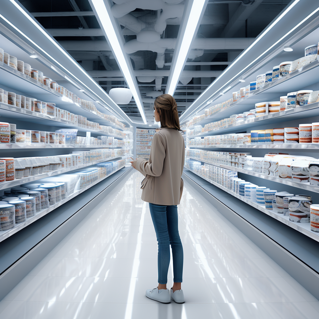 Girl holding a coffee cup in a supermarket