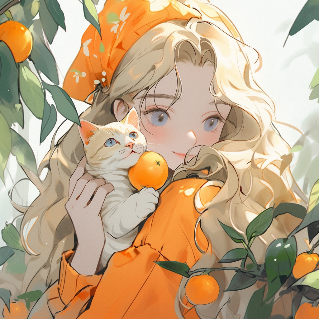 Girl holding orange cat outdoors