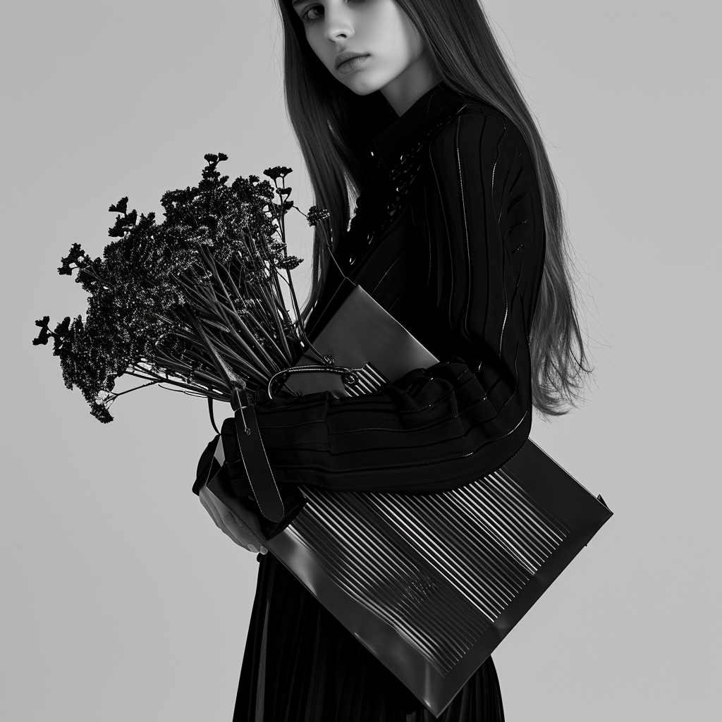 Girl holding shopping bag in centered view