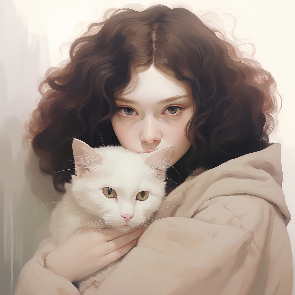 Girl Hugging Cat Beige Gamma