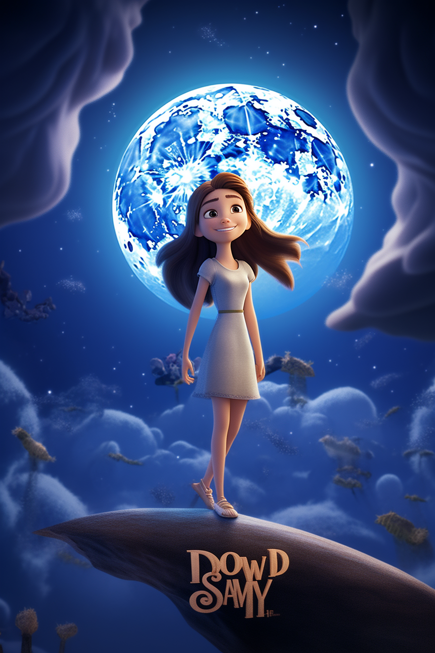 3D animation of a girl in the moon