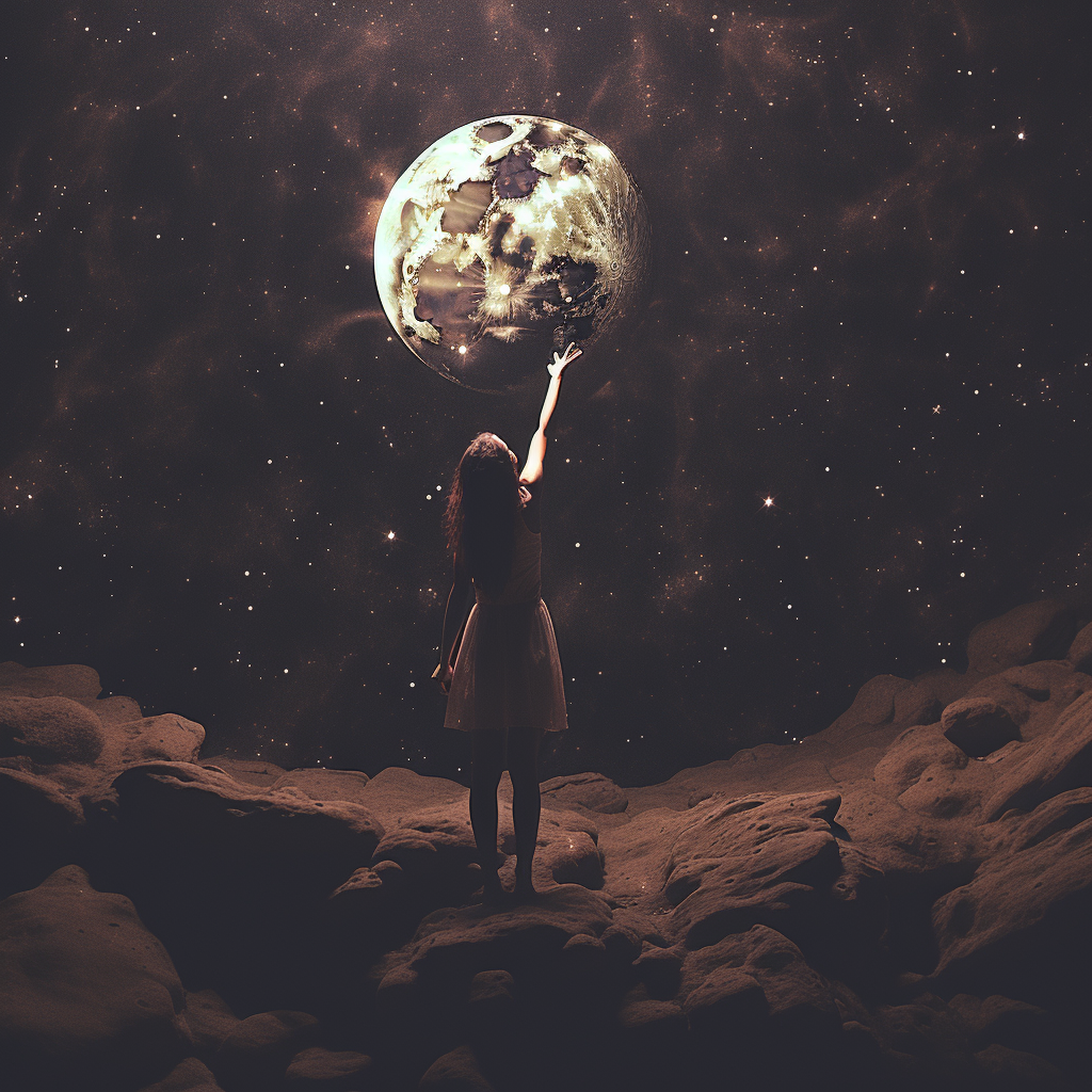 Beautiful girl sitting on the moon