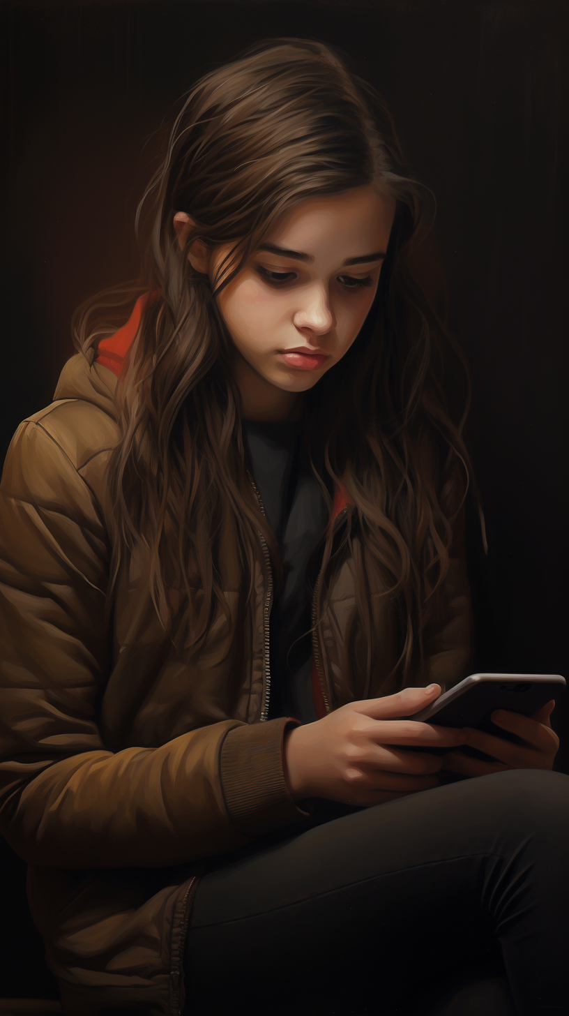 Young girl engrossed in her phone