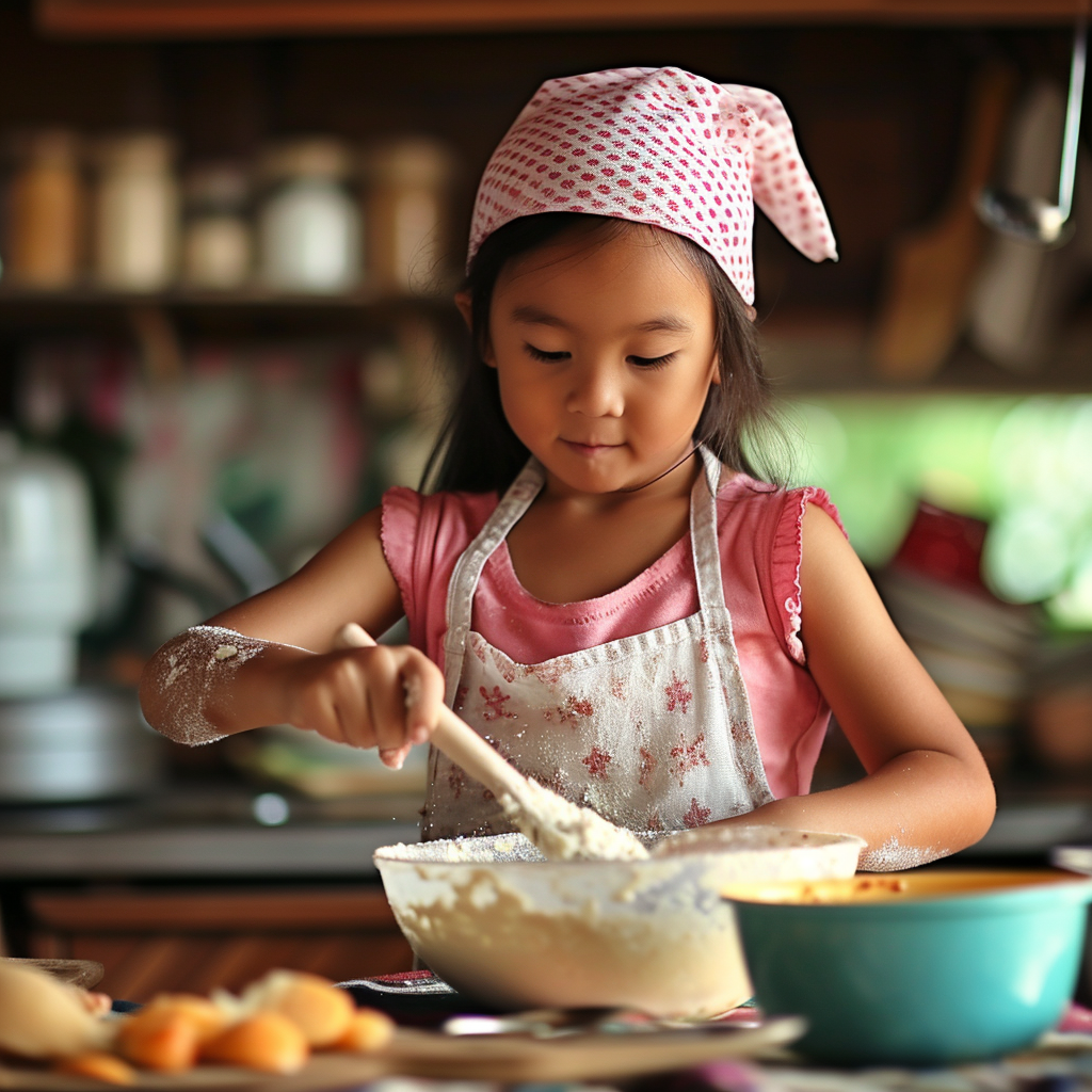 Young girl cooking in the kitchen