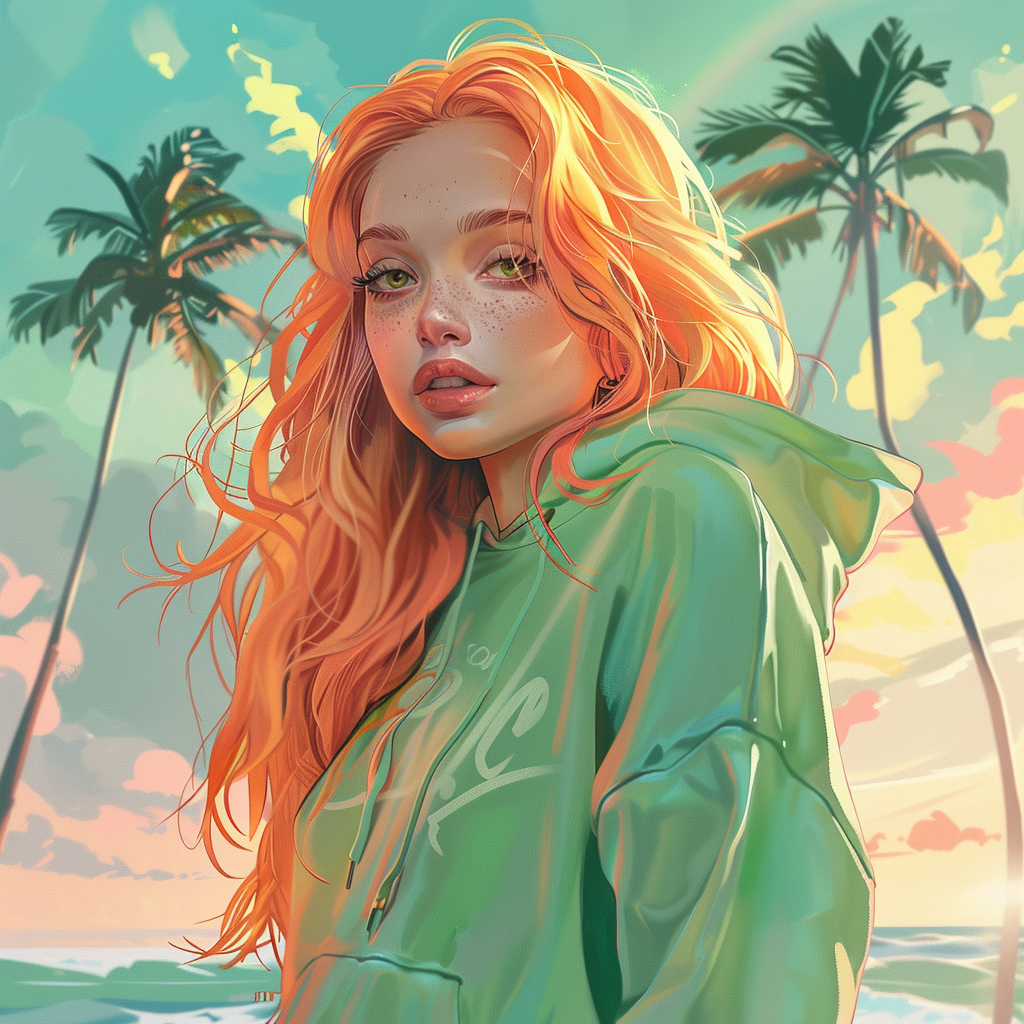 Disney style girl with coral hair