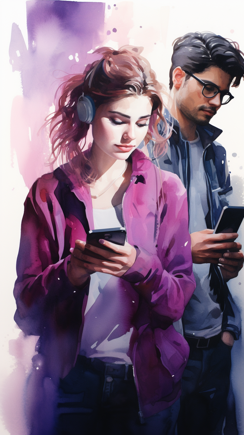 girl and guy with phones