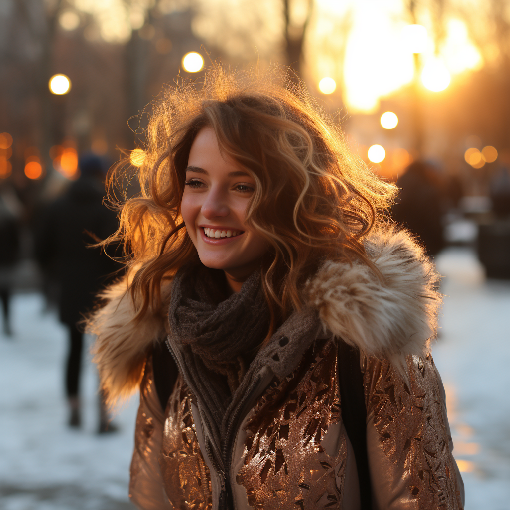 Girl ice skating in the city