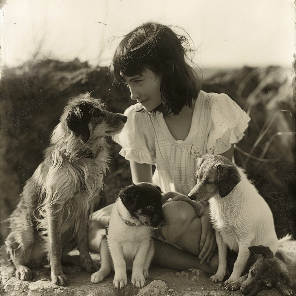 1929 girl Madeline with dogs