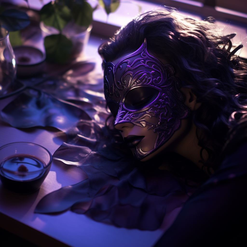 Pretty girl wearing a mysterious purple mask